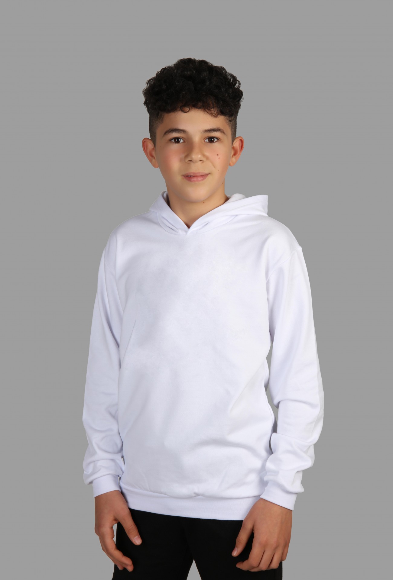 Raf Coll Çoçuk Düz Beyaz Kapüşonlu Sweatshirt Iki Iplik Içi Şardonlu