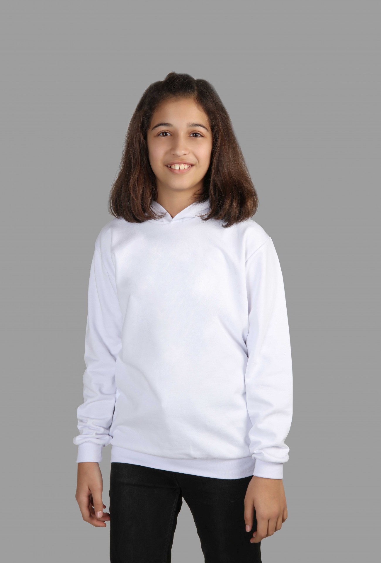 Raf Coll Çoçuk Düz Beyaz Kapüşonlu Sweatshirt Iki Iplik Içi Şardonlu