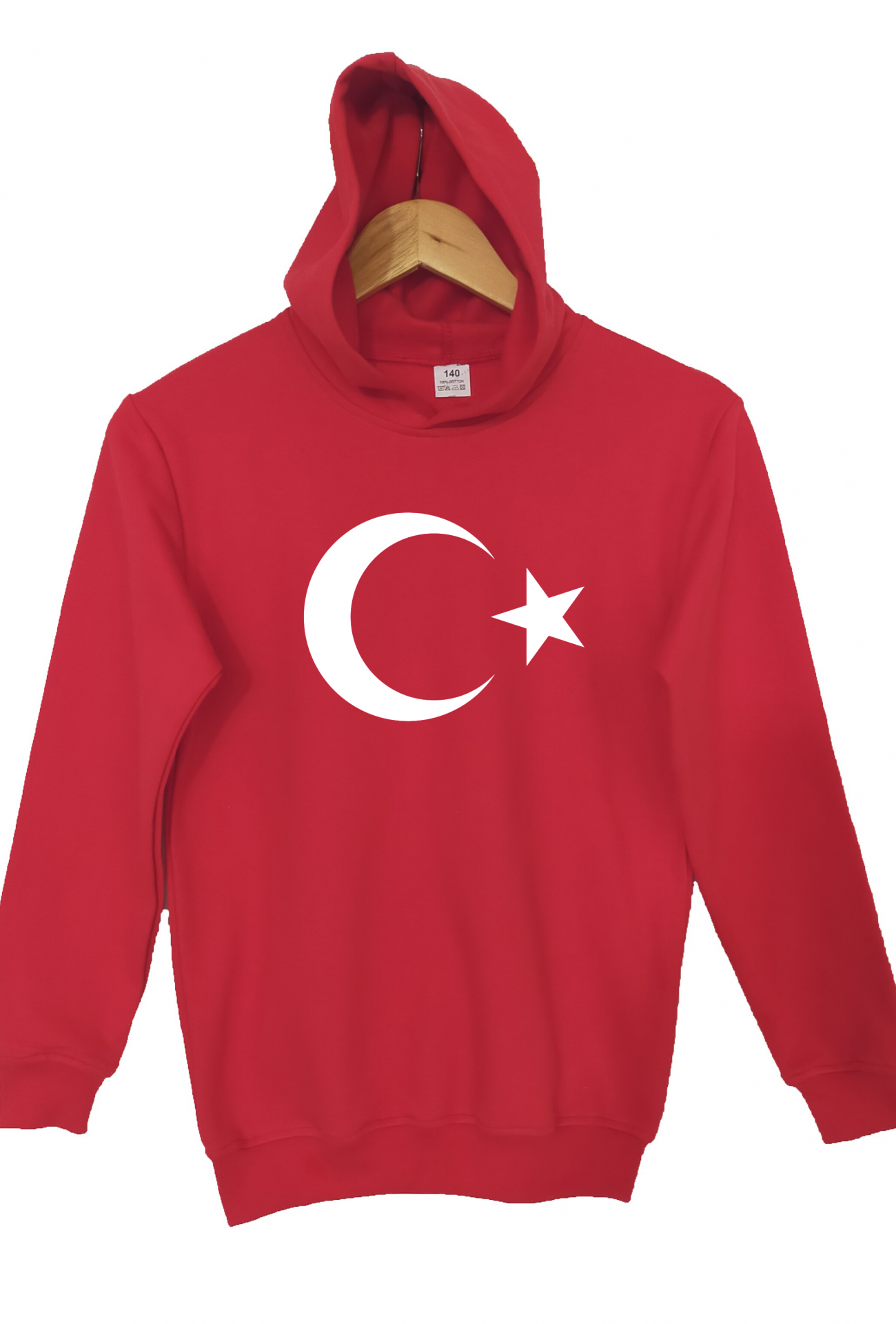 Raf Coll Çoçuk Kırmızı Kapüşonlu Sweatshirt Ay Yıldız Türk Bayrağı Dijital Baskılı Iki Iplik Içi Şardonlu