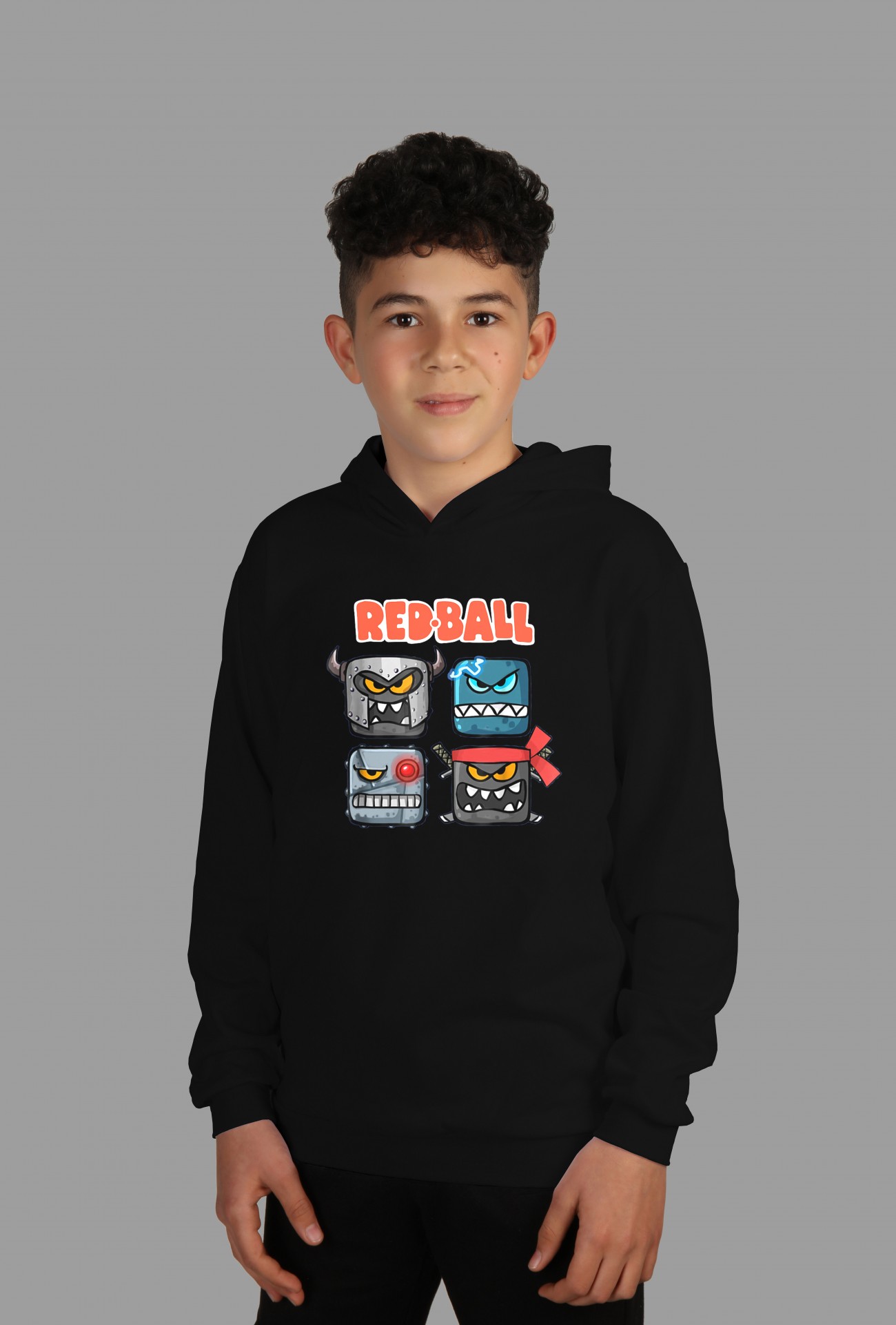 Raf Coll Çoçuk Siyah Kapüşonlu Sweatshirt Red Ball Dijital Baskılı Iki Iplik Içi Şardonlu