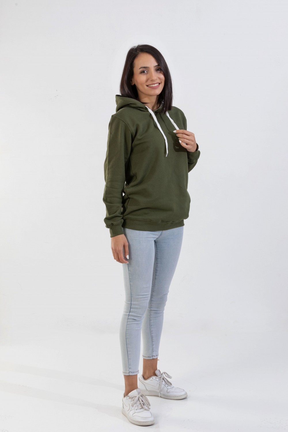 Raf Coll Unisex Basic Haki Kapşonlu Sweatshirt İki İplik İçi Şardonlu