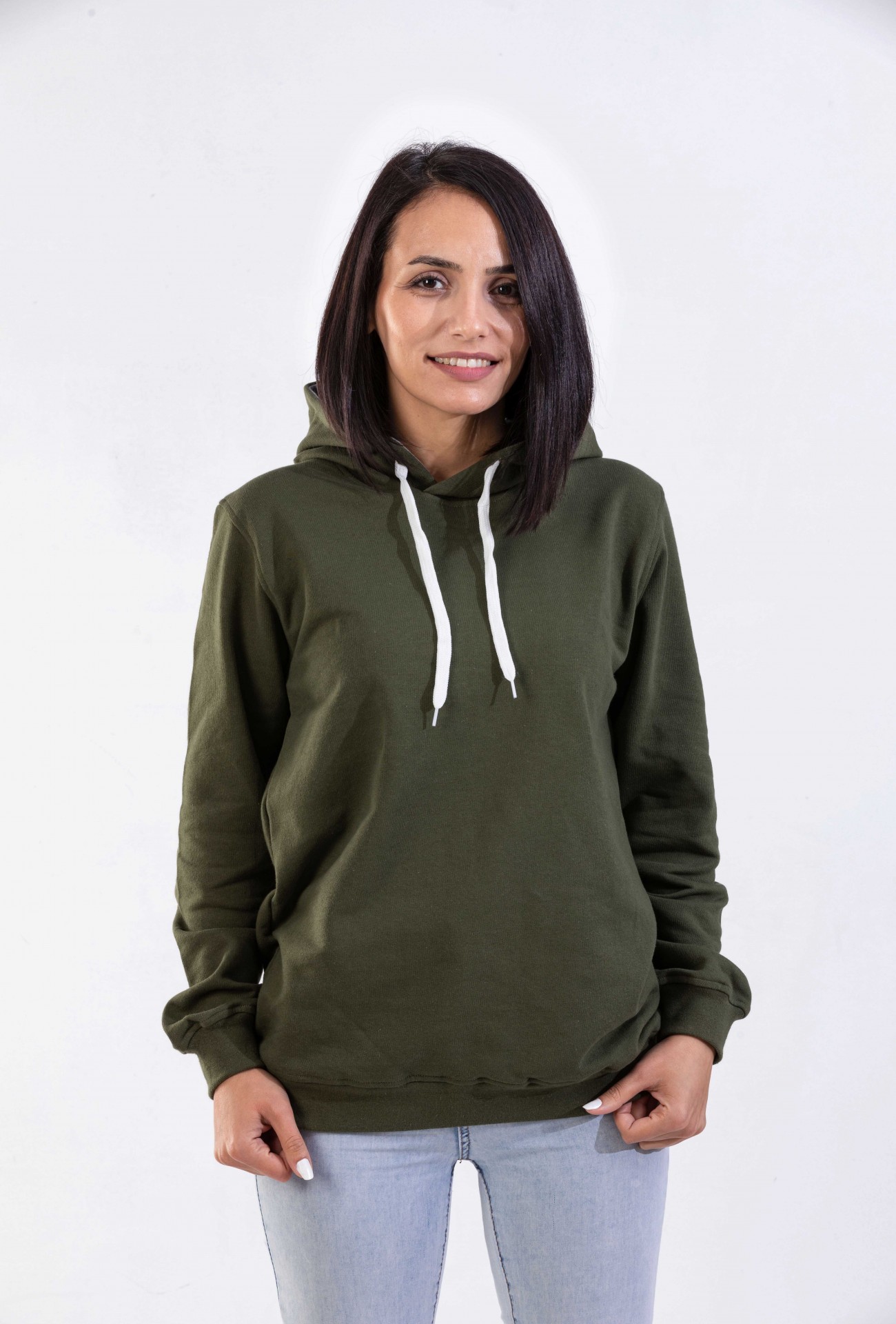 Raf Coll Unisex Basic Haki Kapşonlu Sweatshirt İki İplik İçi Şardonlu