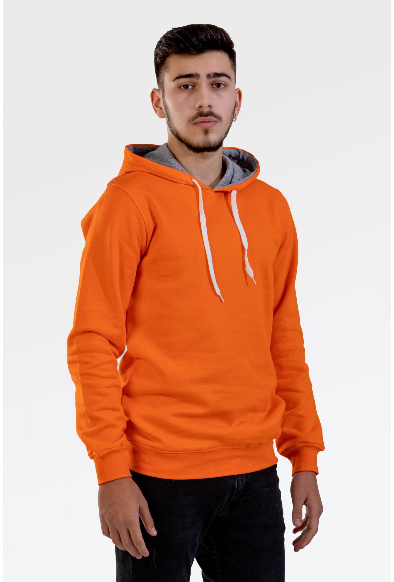 Raf Coll Unisex Basic Turuncu Kapşonlu Sweatshirt İki İplik İçi Şardonlu