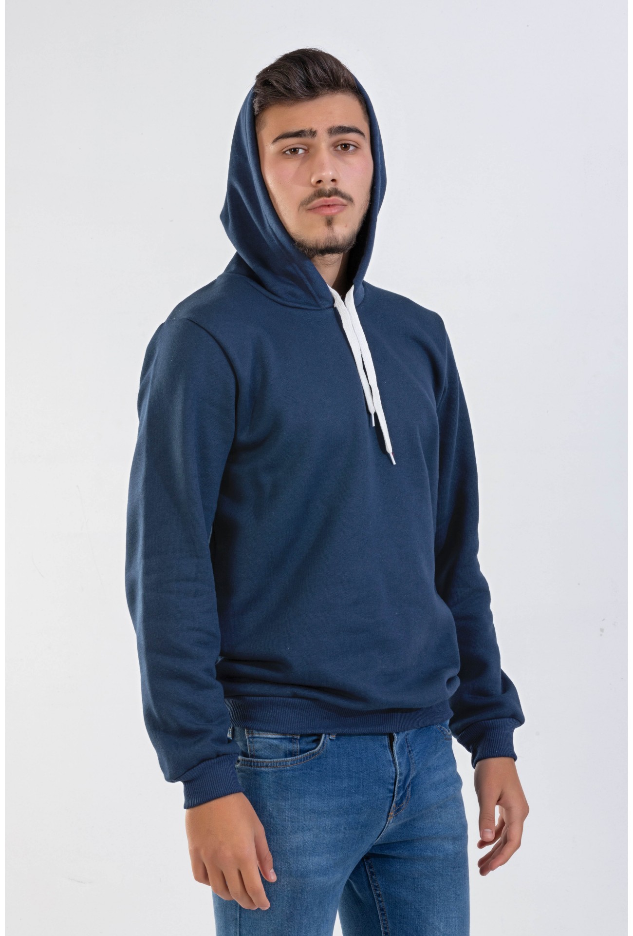 Raf Coll Unisex Basic Lacivert Kapşonlu Sweatshirt İki İplik İçi Şardonlu