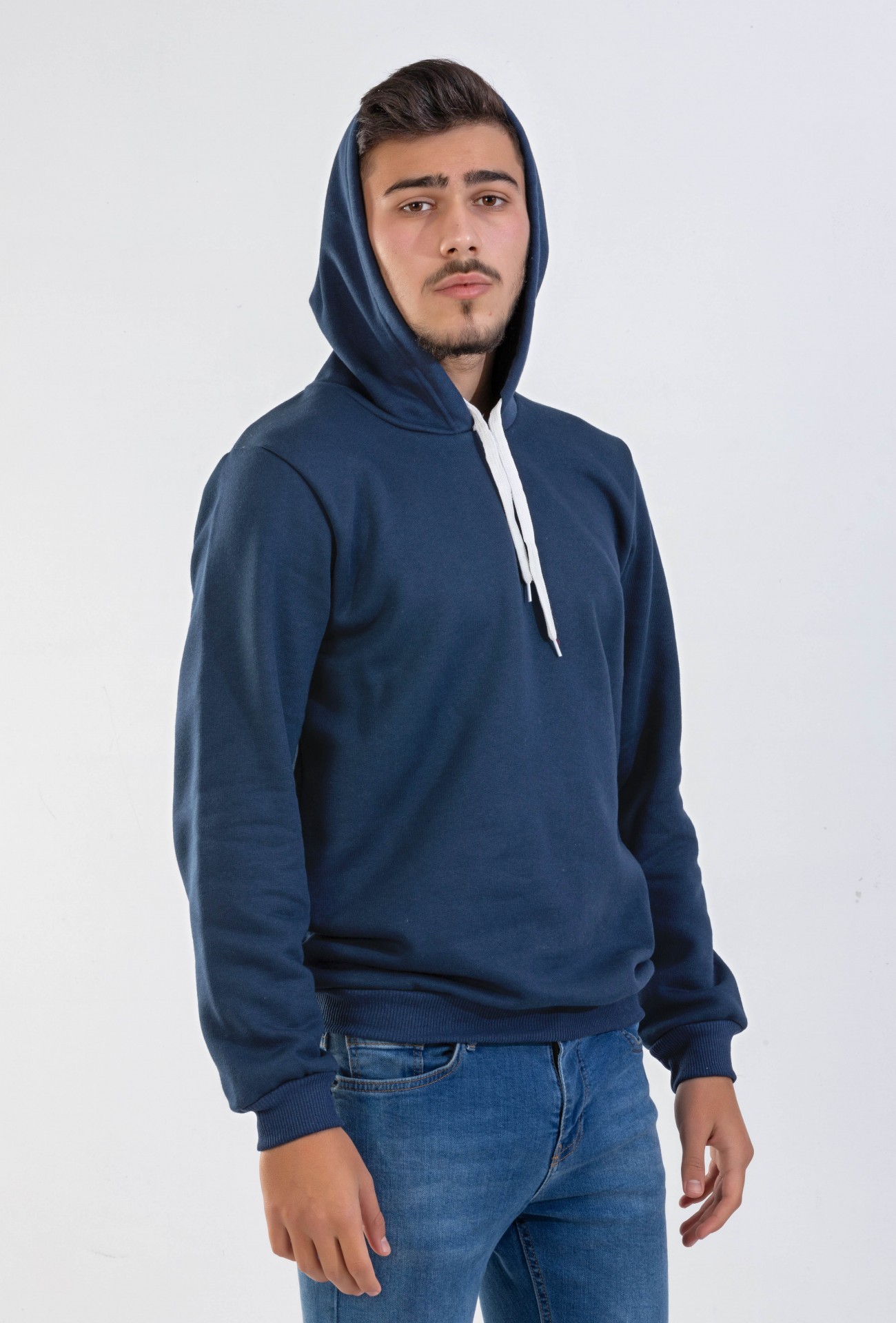 Raf Coll Unisex Basic Lacivert Kapşonlu Sweatshirt İki İplik İçi Şardonlu