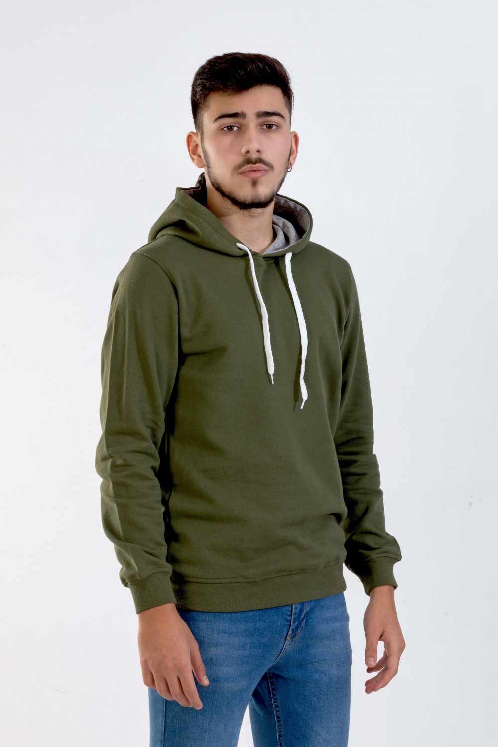 Raf Coll Unisex Basic Haki Kapşonlu Sweatshirt İki İplik İçi Şardonlu