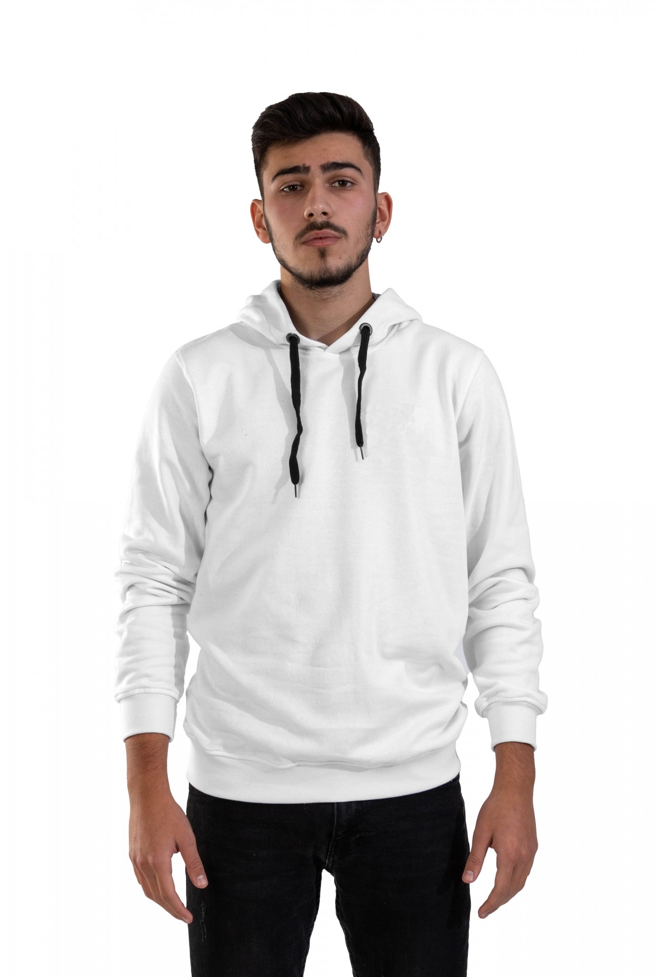 Raf Coll Unisex Basic Beyaz Kapşonlu Sweatshirt İki İplik İçi Şardonlu