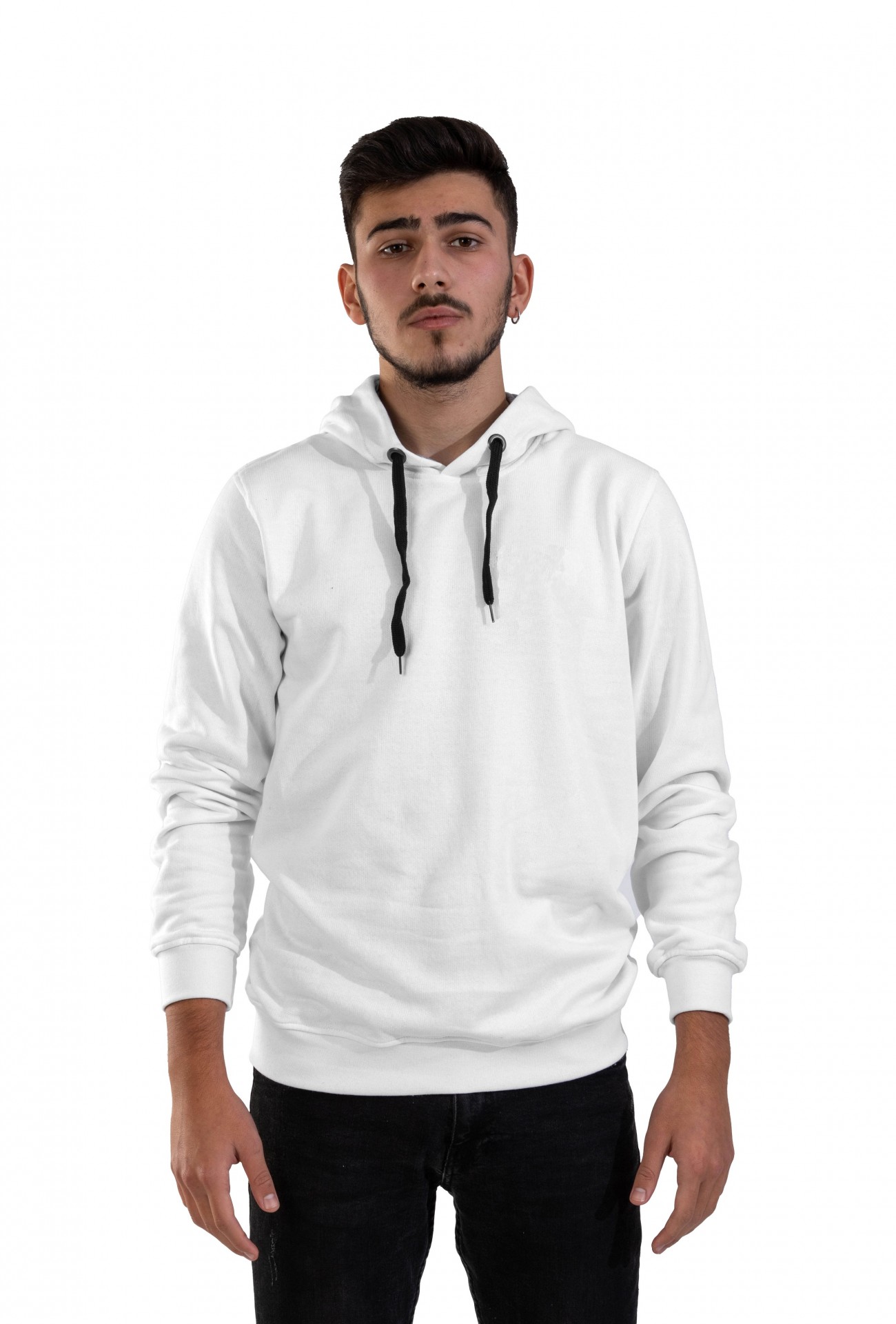 Raf Coll Unisex Basic Beyaz Kapşonlu Sweatshirt İki İplik İçi Şardonlu