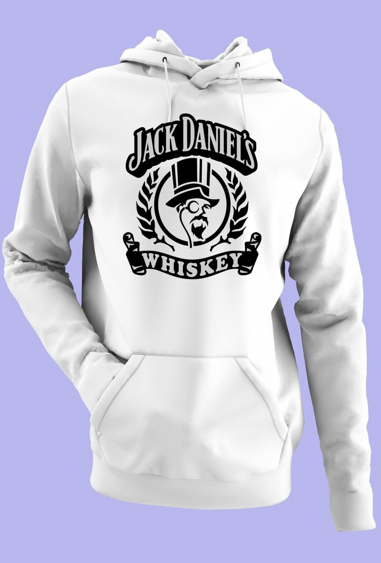 Raf Coll Ünisex Beyaz Oversize Kapüşonlu Sweatshirt Jack Daniels Tasarım Dijital Baskılı