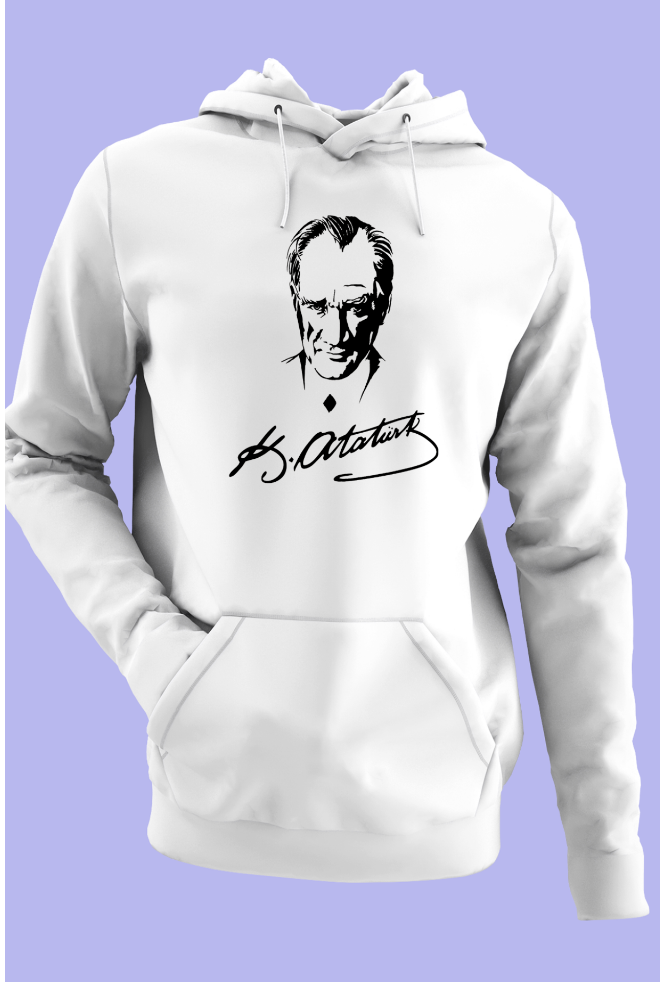 Raf Coll Beyaz Oversize Atatürk İmza Dijital Baskılı Kapüşonlu Sweatshirt