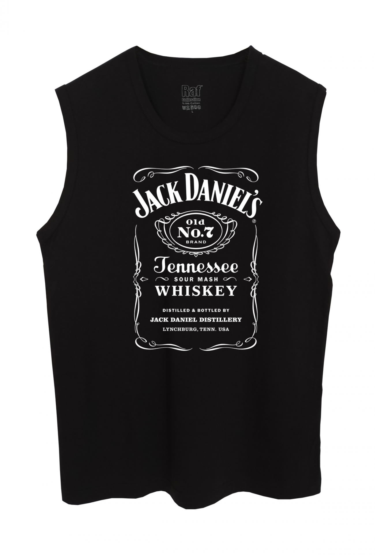 Raf Coll Erkek Kolsuz Siyah Tişört Jack Daniels Dijital Baskılı% 100 Pamuk