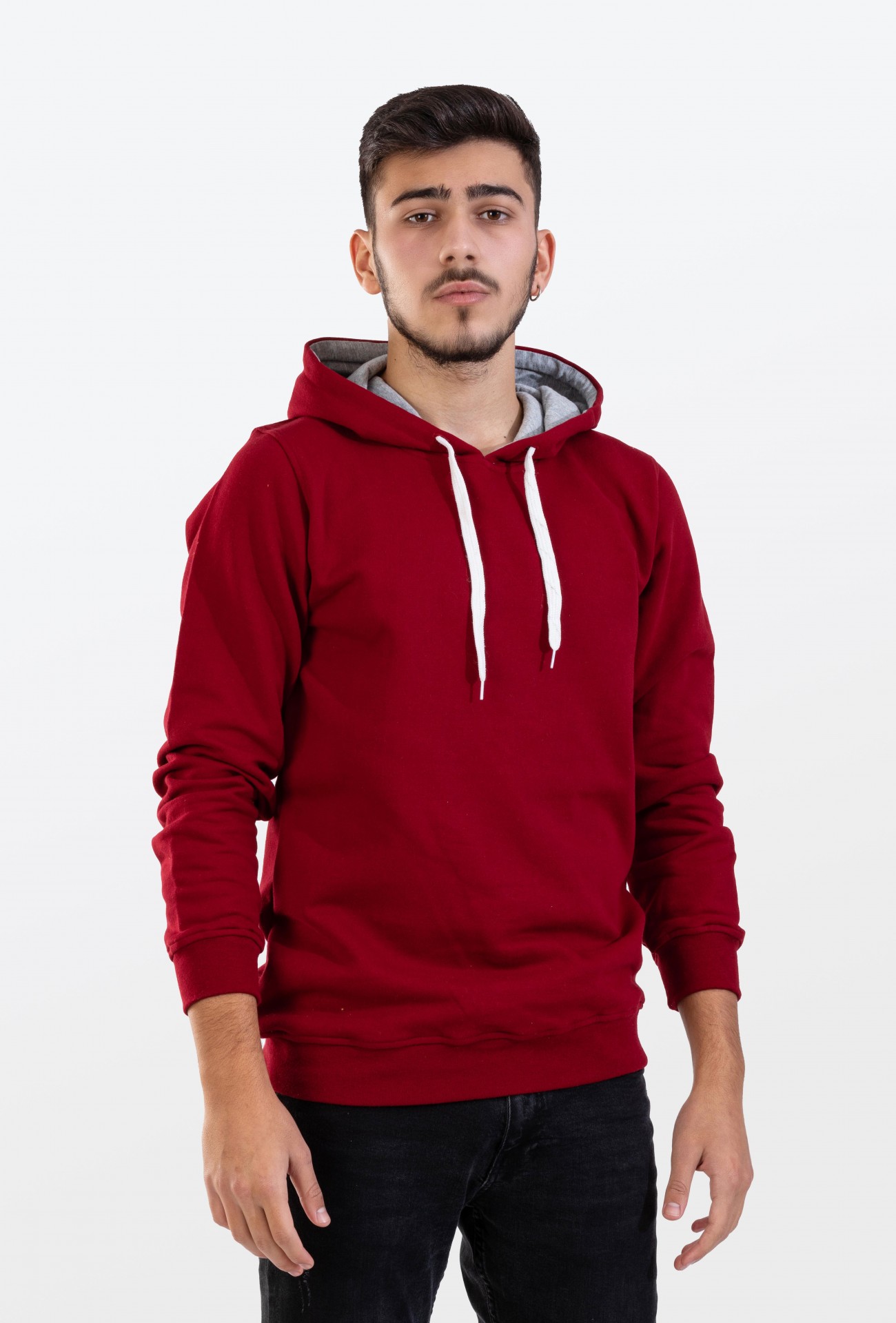 Raf Coll Unisex Basic Bordo Kapşonlu Sweatshirt İki İplik İçi Şardonlu